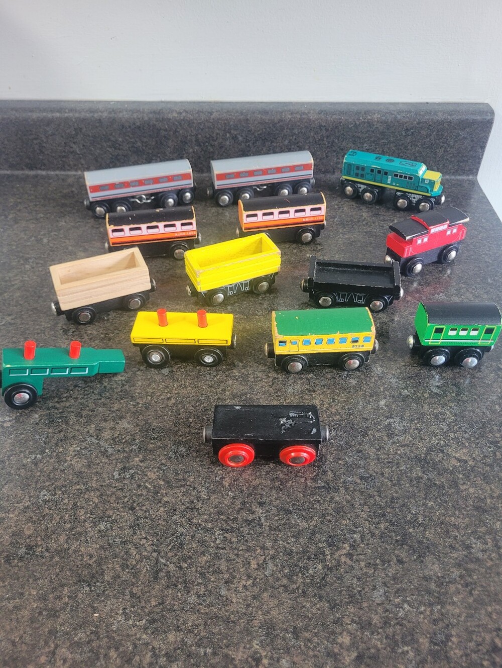 Lot Of 14 Wooden Train Cars/ Engines